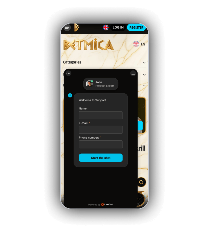 The Betmica contact form used for support requests